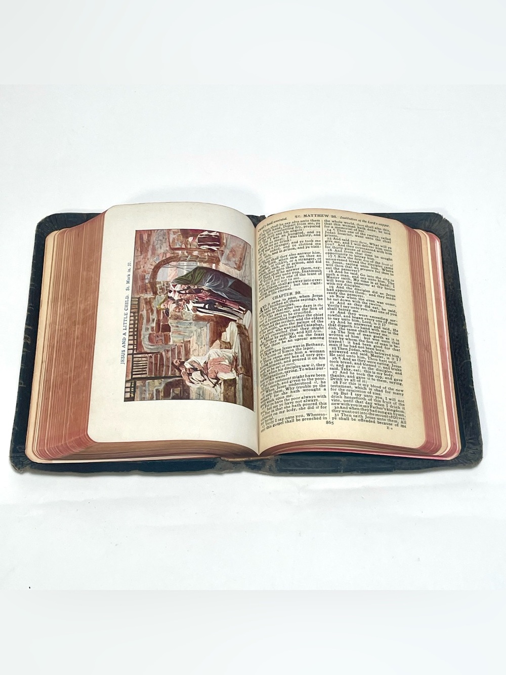 Vintage 1937 Oxford Holy Bible KJV Color Plates Illustrated Leather Cover Worn